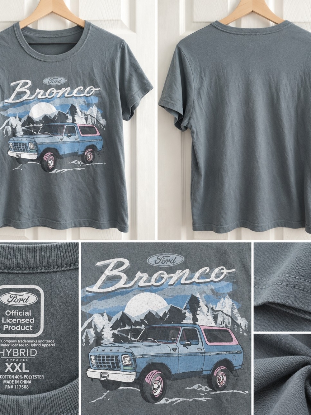 Ford Women's Bronco Graphic Tee - Slate Gray with Blue & Pink Accents